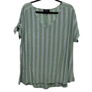 Naif Green White Striped V-neck Dolman Short Sleeve Knot Tie Top 2X